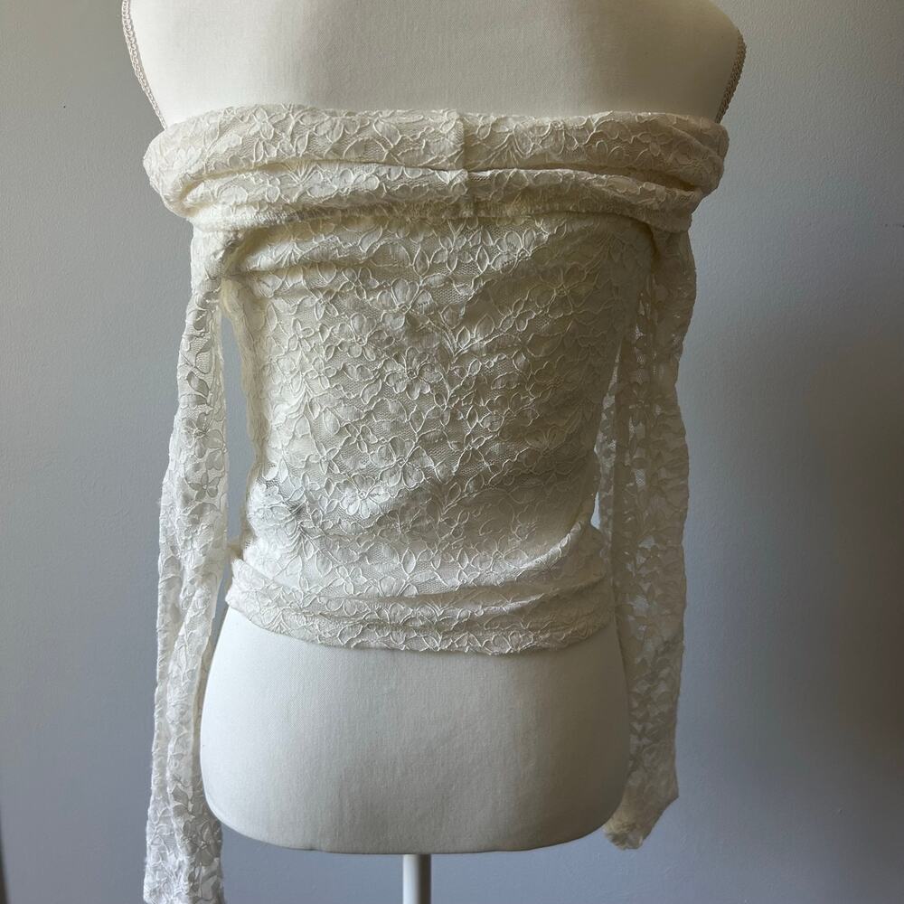 Hollister White Lace Off the Shoulder Longsleeve Top Fairy Core Size M - Picture 2 of 3
